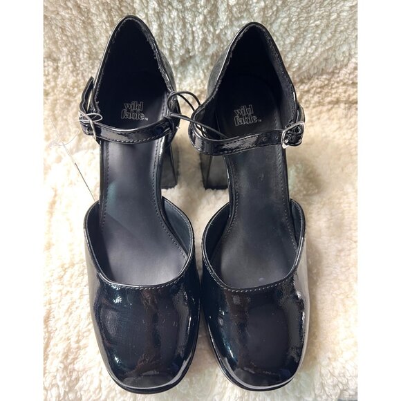 Wild Fable Black Faux Leather Block Heel  Adjustable Strap 3.5in Heel Size 6 - Picture 1 of 4